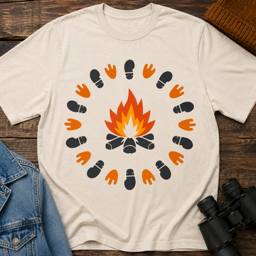 Alien Foot Prints Campfire T-Shirt — Camping Aliens Graphic Tee