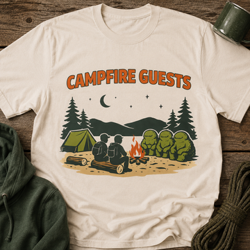 Campfire Guests Camping T-Shirt — Retro Outdoor Adventure Tee