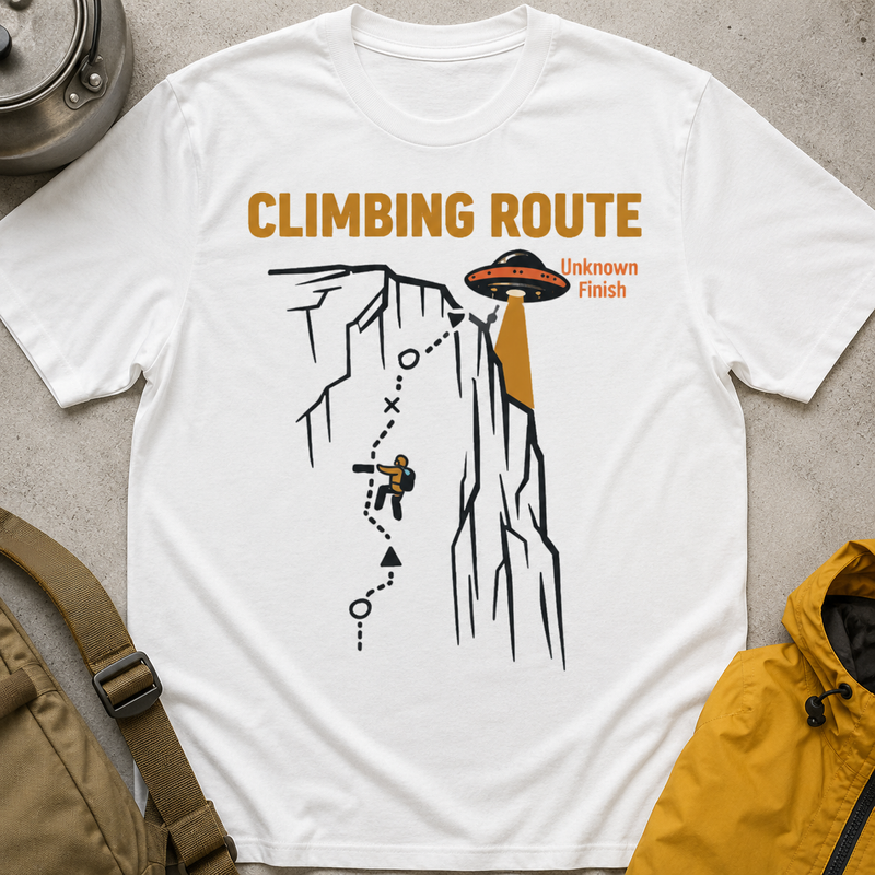 Climbing Route UFO Graphic T-Shirt — Mountain Rock Climber Graphic Tee