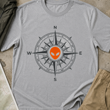 Alien Compass T-Shirt — Red UFO Emblem Graphic Tee