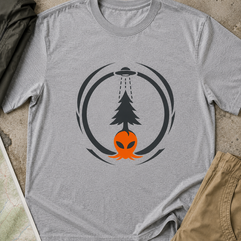 Alien Abduction Pine Tree T-Shirt — UFO Forest Graphic Tee