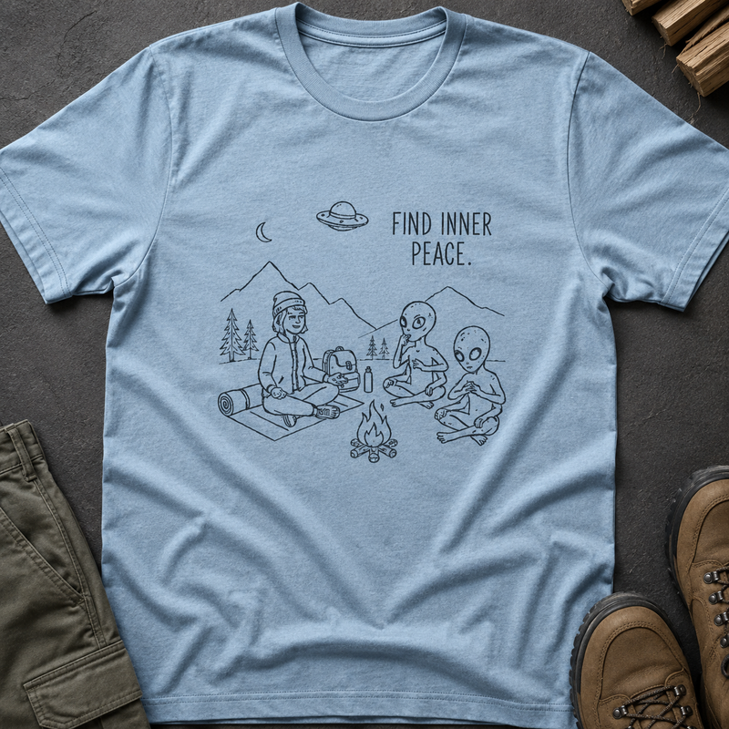 Find Inner Peace Retro Alien Meditation T-Shirt | Funny UFO Yoga Camping Graphic Tee