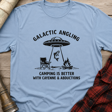 Galactic Angling UFO Camping T‑Shirt — "Camping Is Better With Cayenne & Abductions"