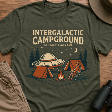 Intergalactic Campground-C T-Shirt — Retro Space Camping Graphic