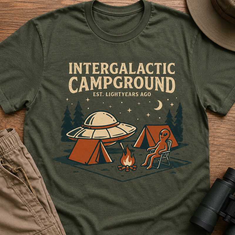 Intergalactic Campground-C T-Shirt — Retro Space Camping Graphic