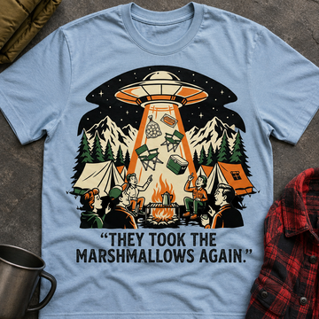 They Took The Marshmallows Again — UFO Camping T-Shirt - Retro Alien Abduction Tee