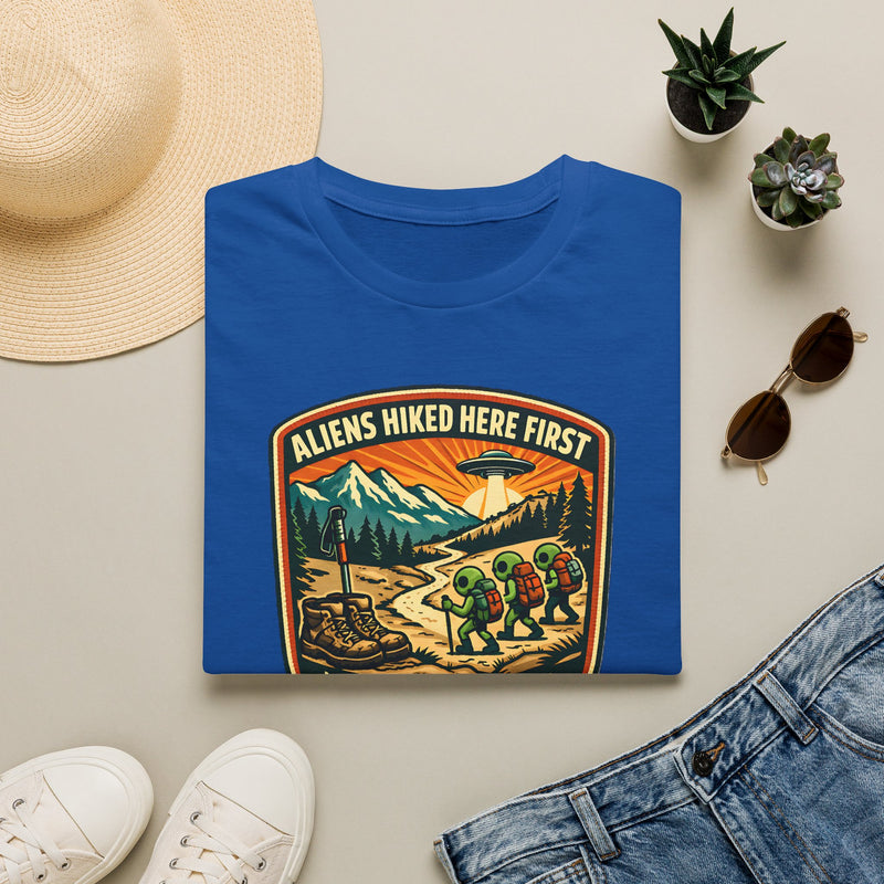 Aliens Hiked Here First T-Shirt — Vintage UFO Camping Patch