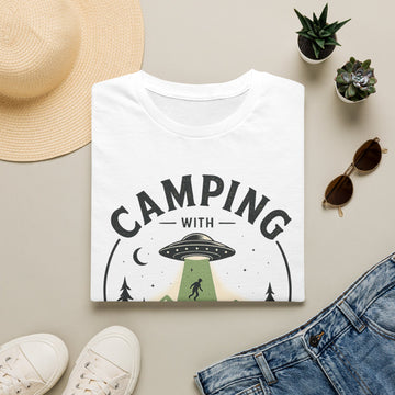 Camping With Aliens T‑Shirt — UFO Night Camping Graphic Tee