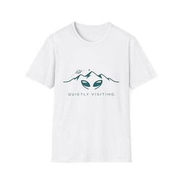 Funny Alien Mountain Shirt | Strange Trails Wilderness — Quietly Visiting Minimalist Alien Tee